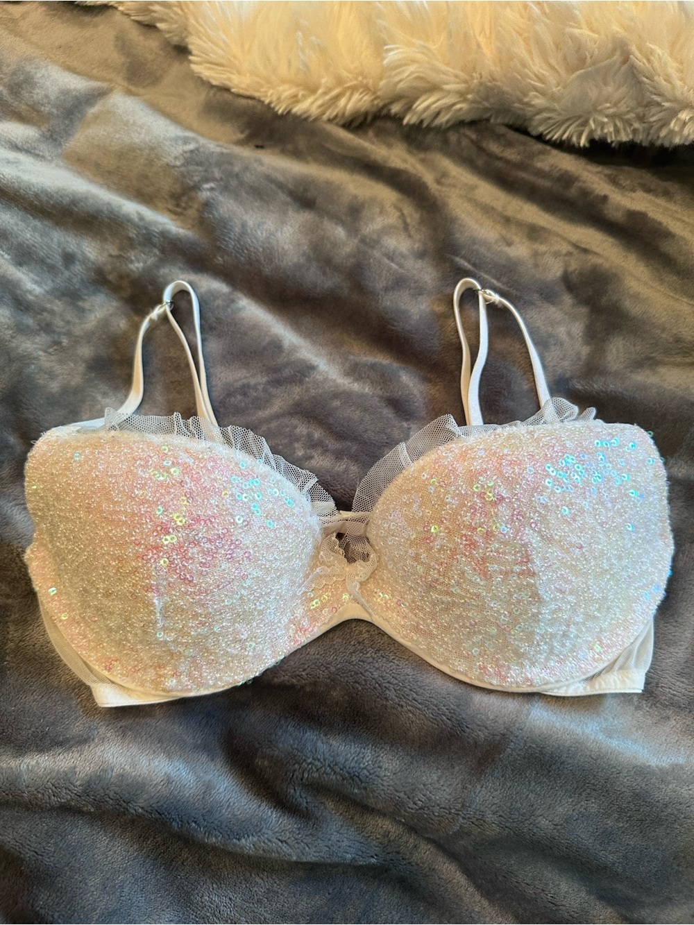 Victoria's Secret Iridescent Sequin Padded Bra in White